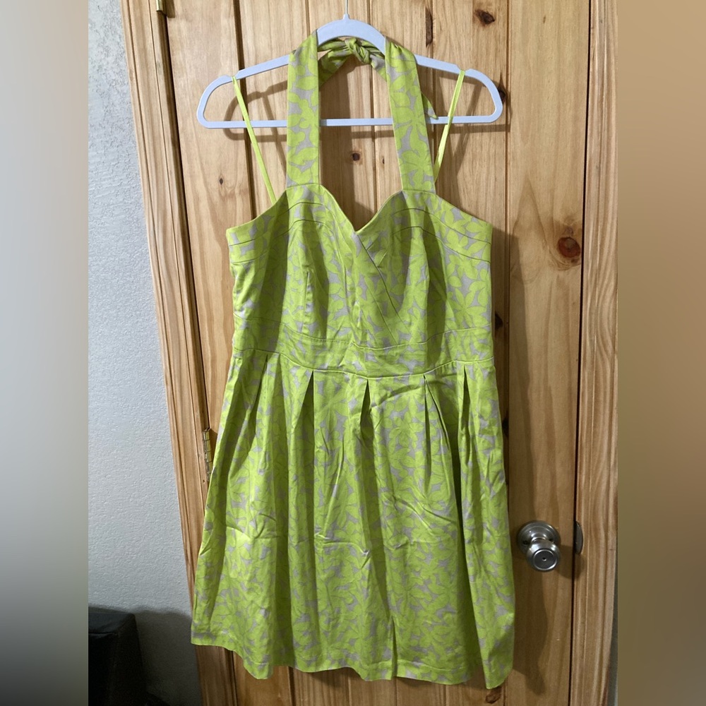Lane Bryant size 16 mid-length halter dress in a bright green pattern